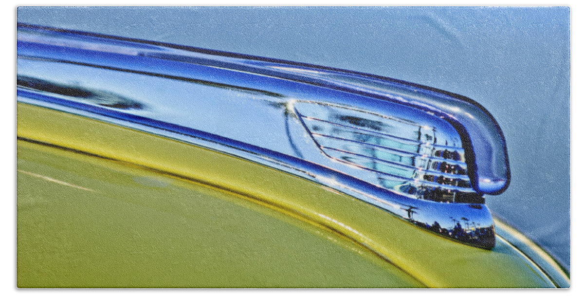 1947 Ford Super Deluxe Bath Towel featuring the photograph 1947 Ford Super Deluxe Hood Ornament 2 by Jill Reger