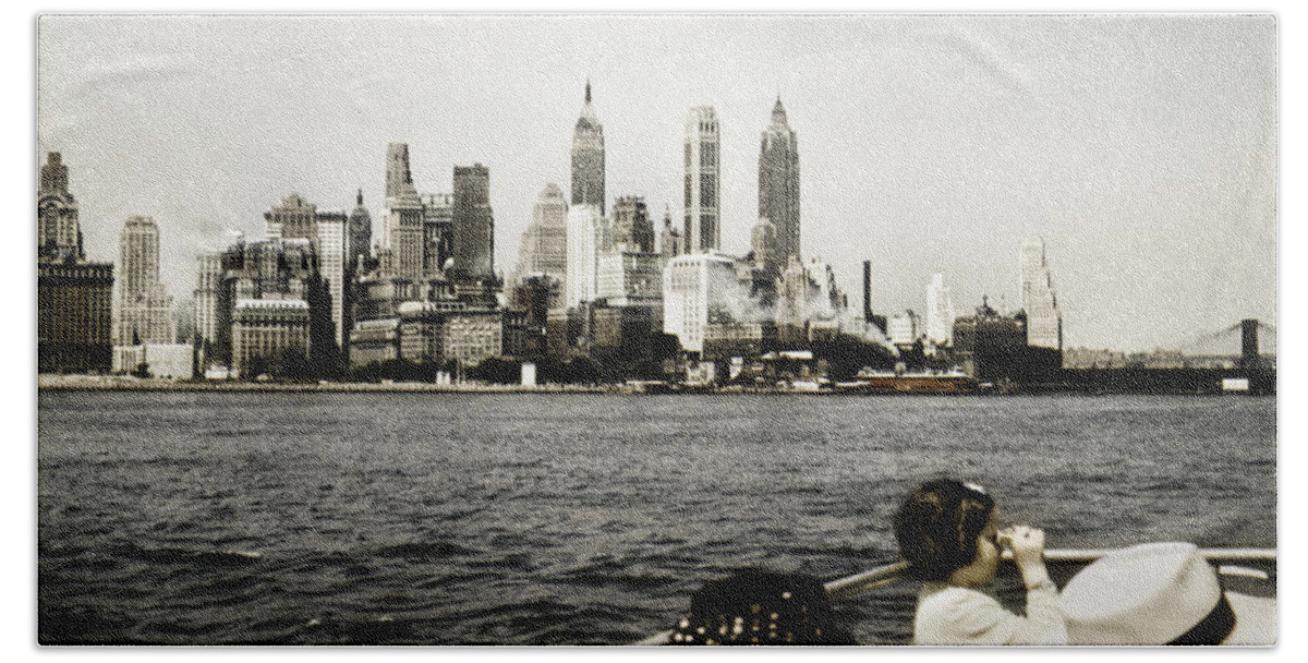1951 Bath Towel featuring the photograph 1951 Lower Manhattan NY Vintage 2 by Marilyn Hunt