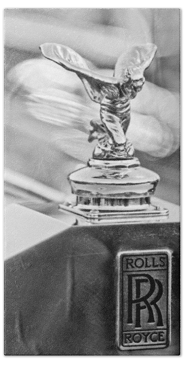 1952 Rolls-royce Bath Towel featuring the photograph 1952 Rolls-Royce Silver Wraith Hood Ornament 2 by Jill Reger