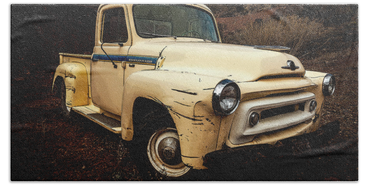 Old Truck Bath Towel featuring the photograph 1955 International by Rick Strobaugh