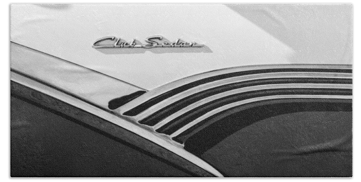 1956 Ford Club Sedan Emblem Bath Towel featuring the photograph 1956 Ford Club Sedan Emblem -536bw by Jill Reger