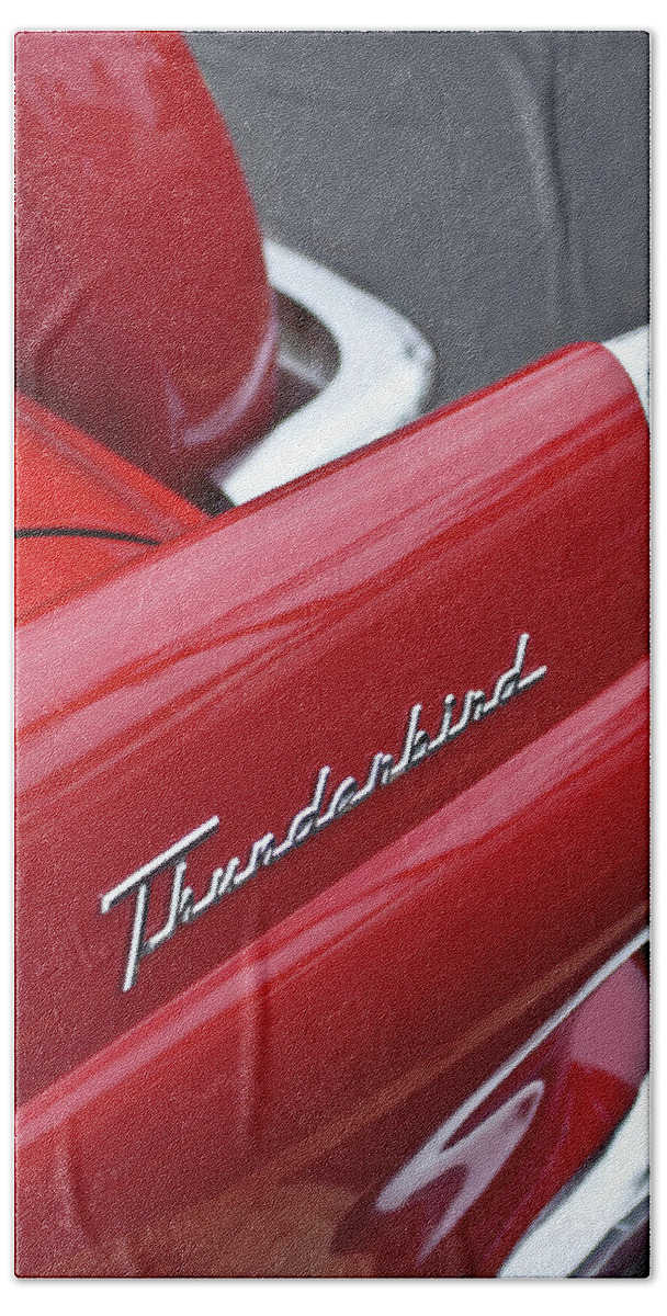 1956 Ford Thunderbird Bath Towel featuring the photograph 1956 Ford Thunderbird Taillight Emblem 2 by Jill Reger