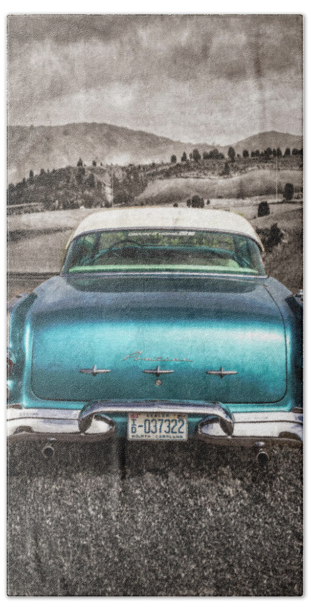1956 Bath Towel featuring the photograph 1956 Pontiac Drive in the Country Selected Color by Debra and Dave Vanderlaan