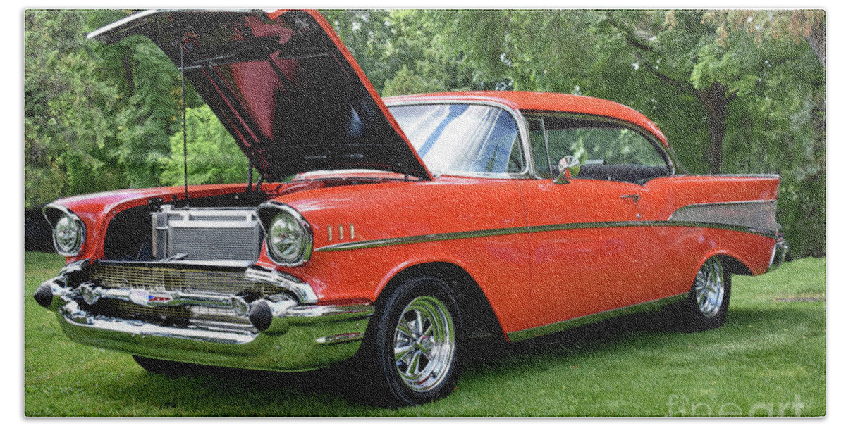 1957 Chevrolet Bath Towel featuring the photograph 1957 Chevy Bel Air by Malanda Warner