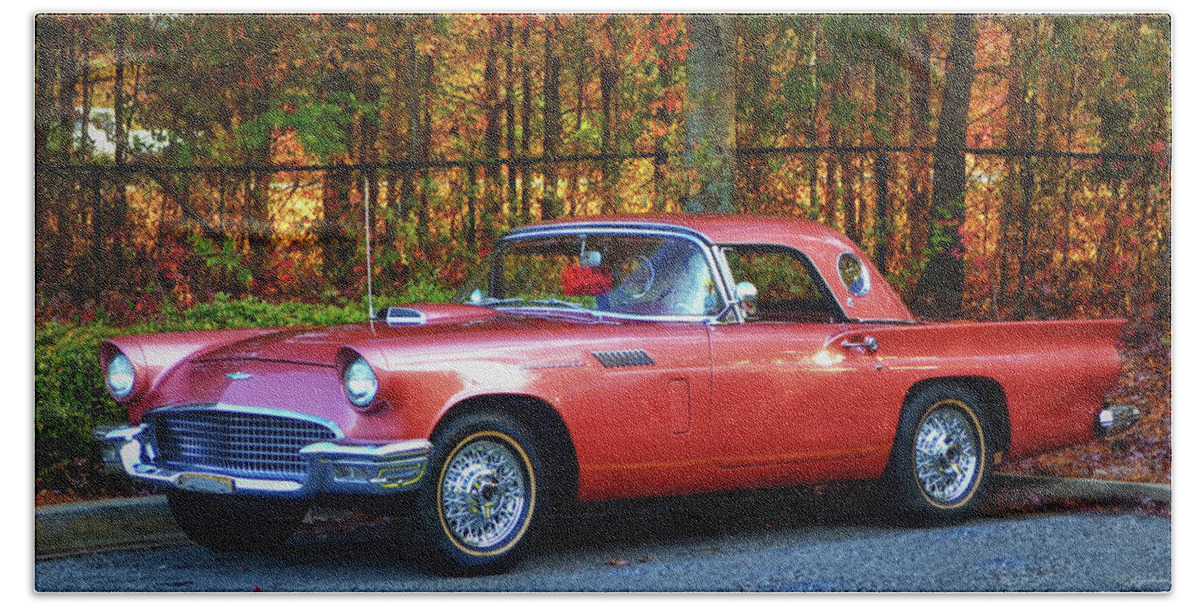 Transportation Hand Towel featuring the photograph 1957 Thunderbird 003 by George Bostian