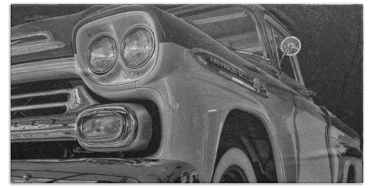 Truck Hand Towel featuring the photograph 1959 Chevrolet Apache - BW by Tony Baca