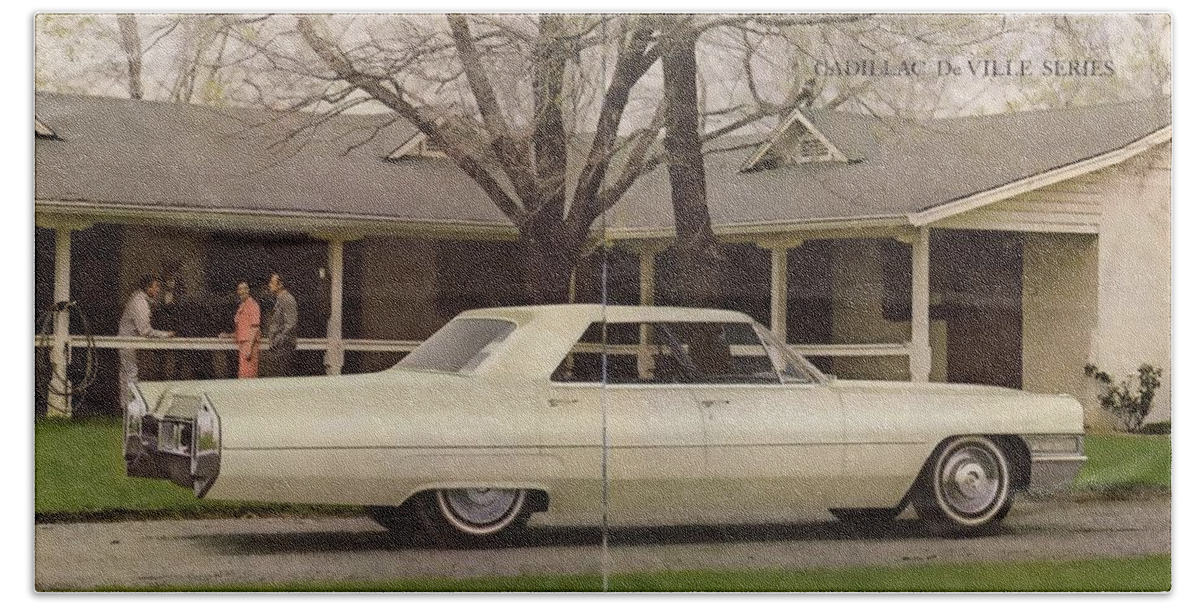 The Deville Was Redesigned For 1965 But Rode On The Same 129.5-inch (3 Bath Towel featuring the photograph 1965 Cadillac de Ville in cream by Vintage Collectables