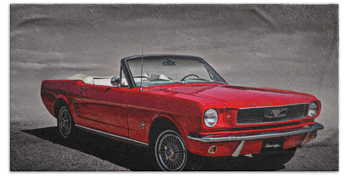 Mustang Bath Sheet featuring the digital art 1966 Ford Mustang Convertible by Douglas Pittman