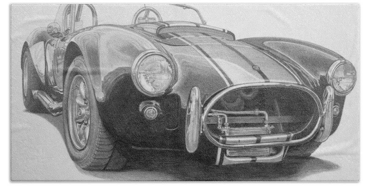 Shelby Cobra Bath Towel featuring the drawing 1968 Shelby Cobra by Dan Menta