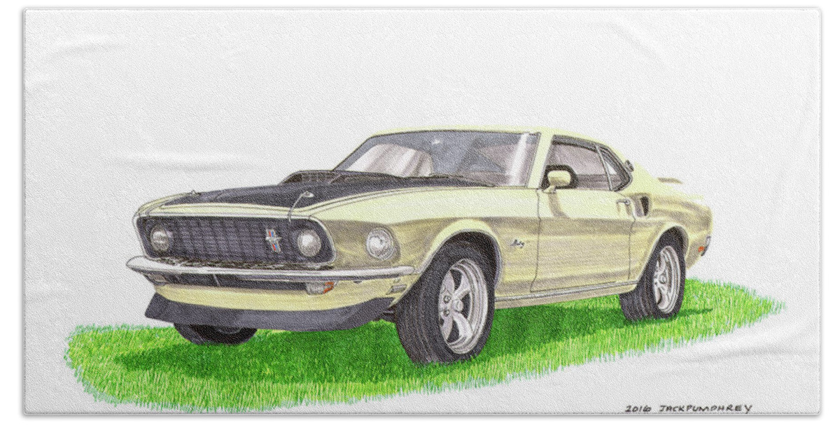 1969 Ford Mustang Fastback Bath Towel featuring the painting 1969 Mustang Fastback by Jack Pumphrey