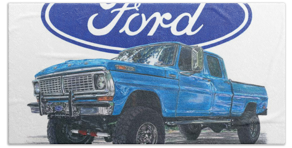 Ford Hand Towel featuring the drawing 1970 Ford F-250 Crew Cab by Chris Brown