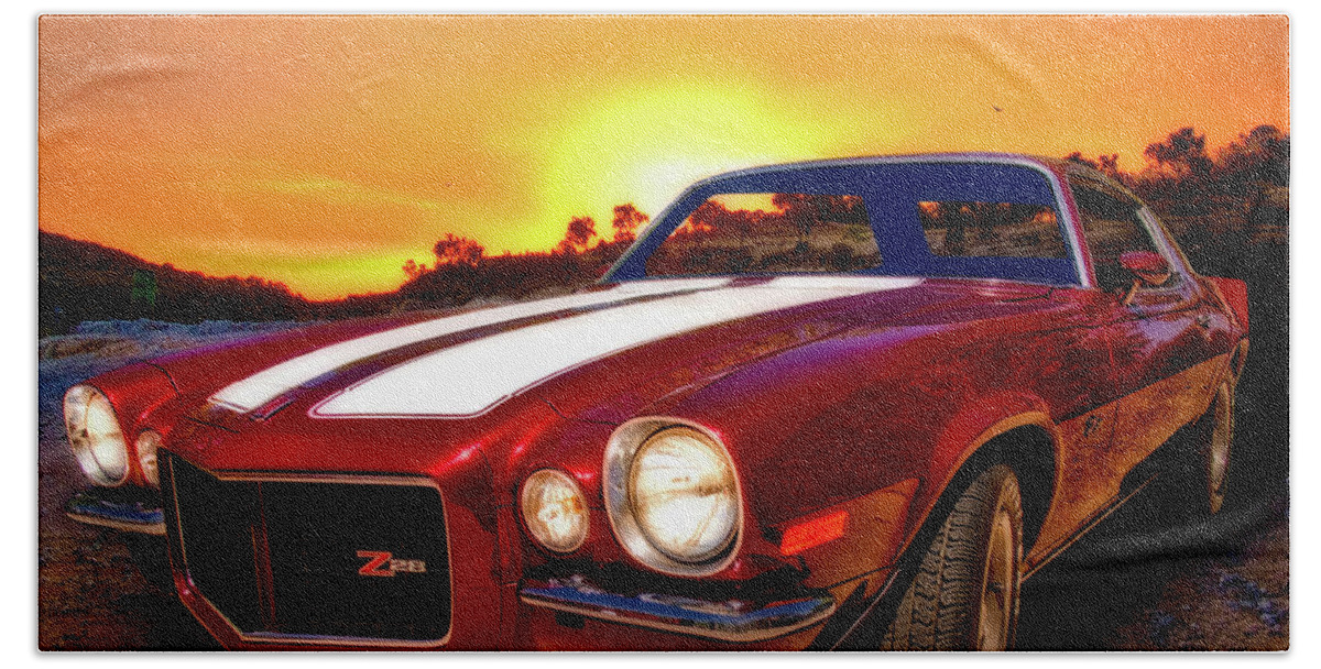 1971 Hand Towel featuring the photograph 1971 Z28 Camaro HDR Vivid Remembrance by Chas Sinklier