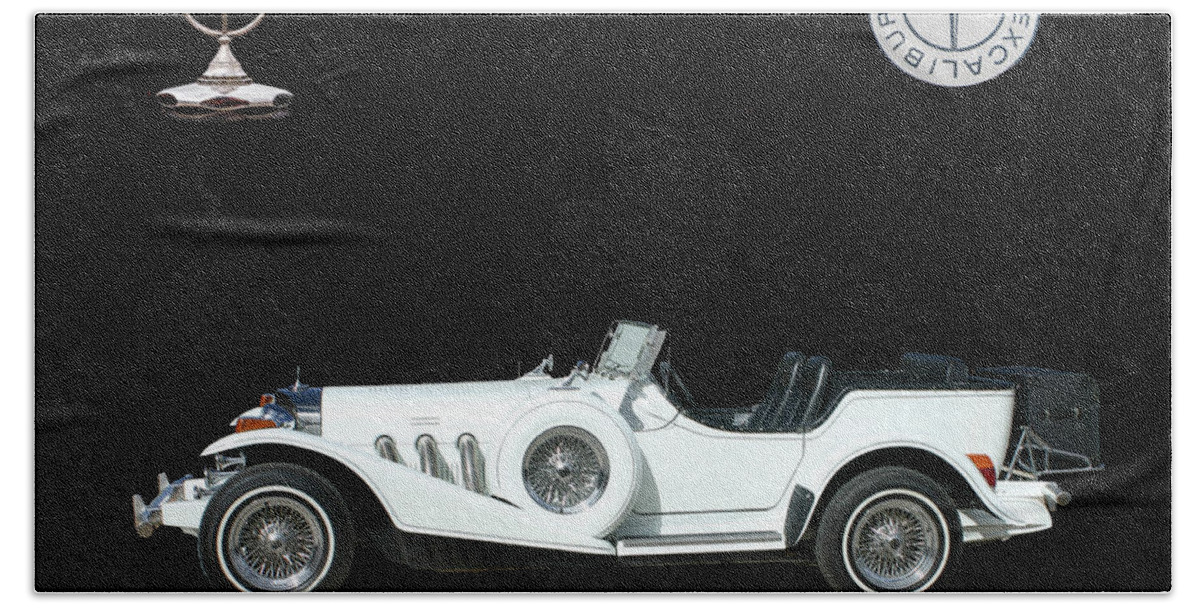 Limited Edition Sport Cars Hand Towel featuring the mixed media 1976 Excalibur poster by Jack Pumphrey