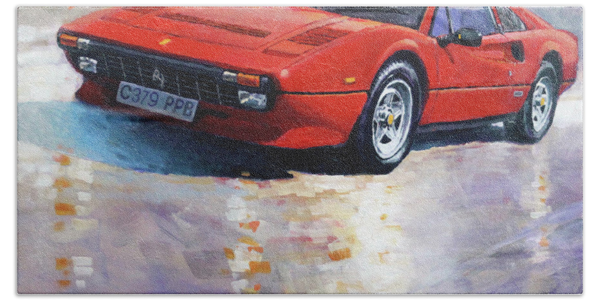 Oil On Canvas Hand Towel featuring the painting 1982-1985 Ferrari 308 GTS by Yuriy Shevchuk