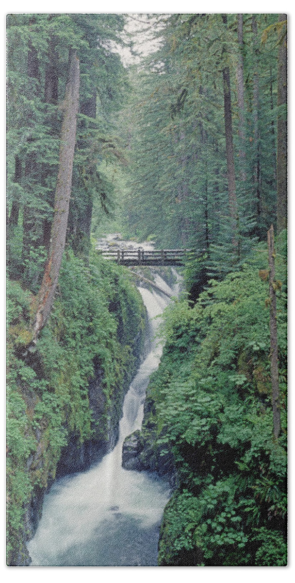 1m4075 Bath Towel featuring the photograph 1M4075 Sol Duc Falls WA by Ed Cooper Photography