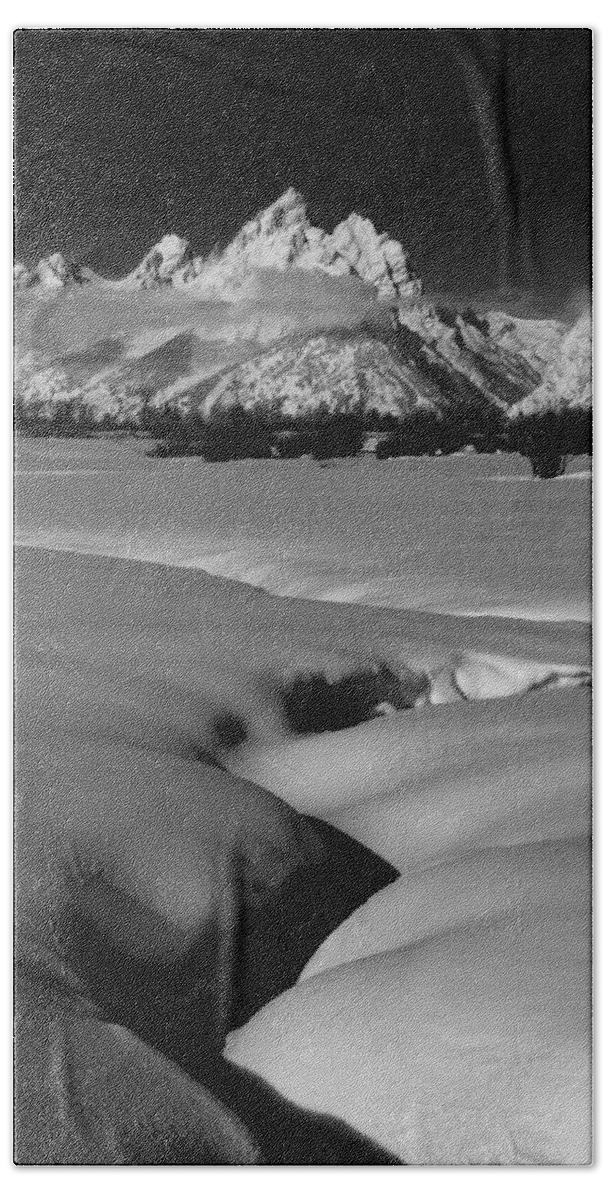 Jackson Hole Hand Towel featuring the photograph 1M9303 BWTetons seen from Jackson Hole by Ed Cooper Photography