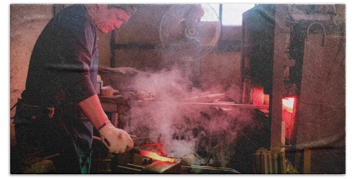 Blacksmith Bath Towel featuring the photograph 4th Generation Blacksmith, Miki City Japan by Perry Rodriguez