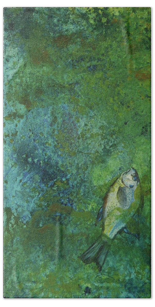 Algae Bloom Bath Towel featuring the painting Algae Bloom #2 by Art Nomad Sandra Hansen