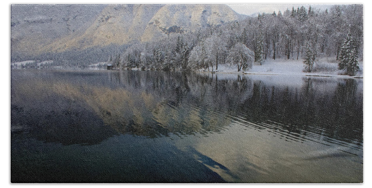 Alpine Hand Towel featuring the photograph Alpine winter reflections #2 by Ian Middleton