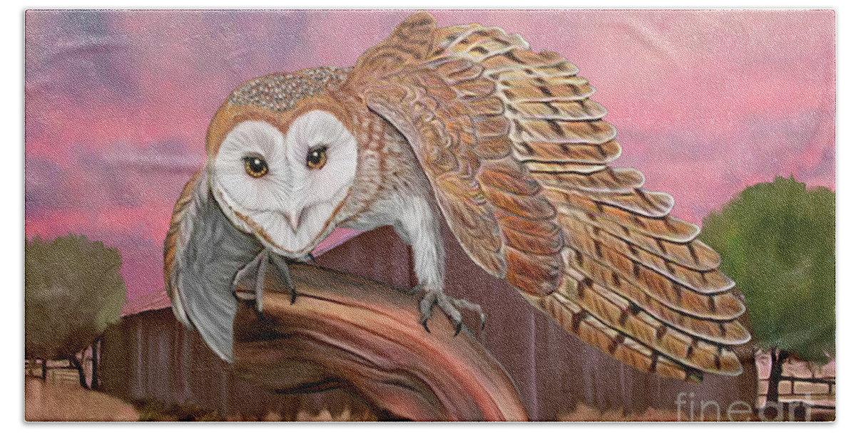 Barn Owl Bath Towel featuring the digital art Barn Owl #2 by Walter Colvin