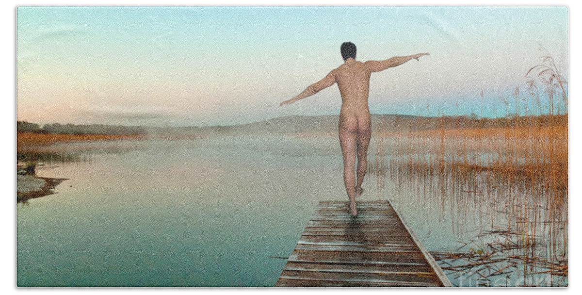 Male Nude Hand Towel featuring the photograph Blue #2 by Mark Ashkenazi
