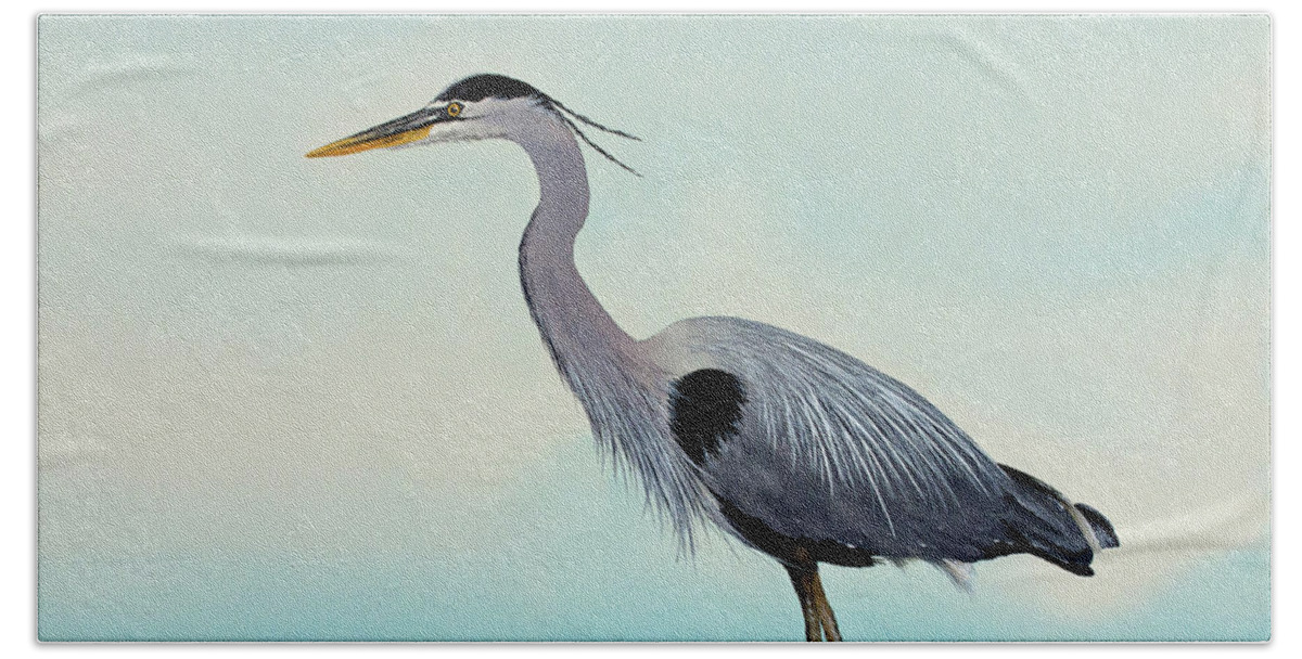 Heron Hand Towel featuring the painting Blue Water Heron by James Williamson