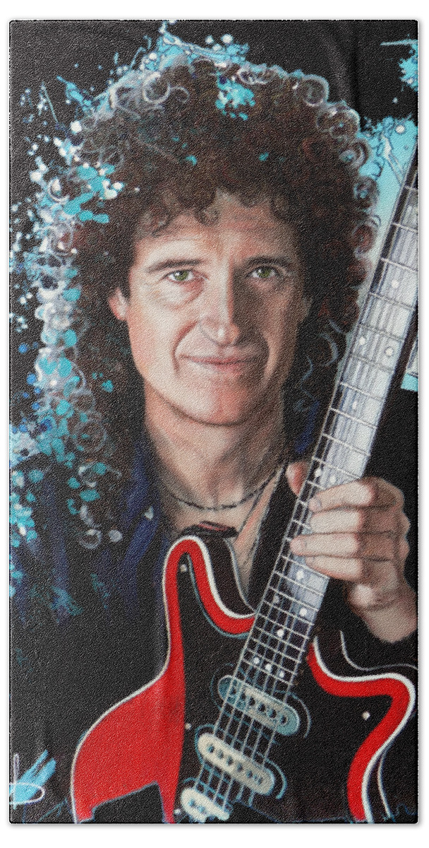 Brian May Hand Towel featuring the pastel Brian May #1 by Melanie D