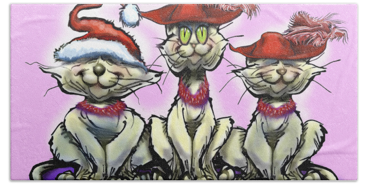 Christmas Hand Towel featuring the digital art Cats in Red Hats #3 by Kevin Middleton
