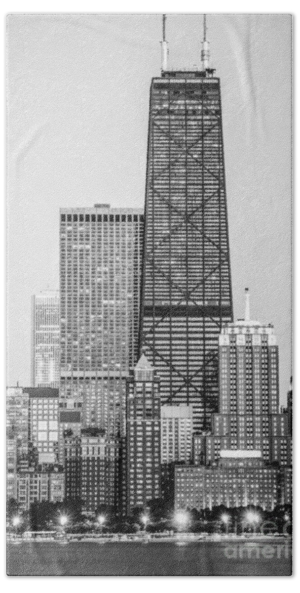 America Hand Towel featuring the photograph Chicago Hancock Building Black and White Picture #2 by Paul Velgos