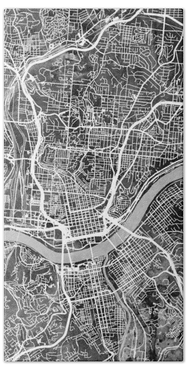 Cincinnati Bath Towel featuring the digital art Cincinnati Ohio City Map #2 by Michael Tompsett