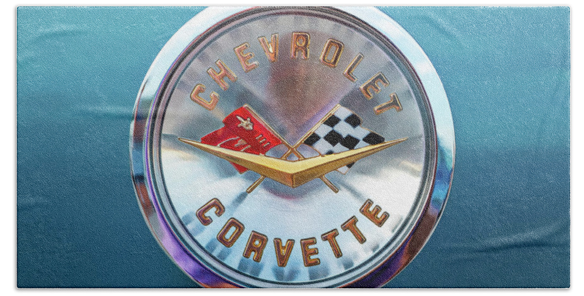 Corvette Hand Towel featuring the digital art Corvette Badge by Douglas Pittman