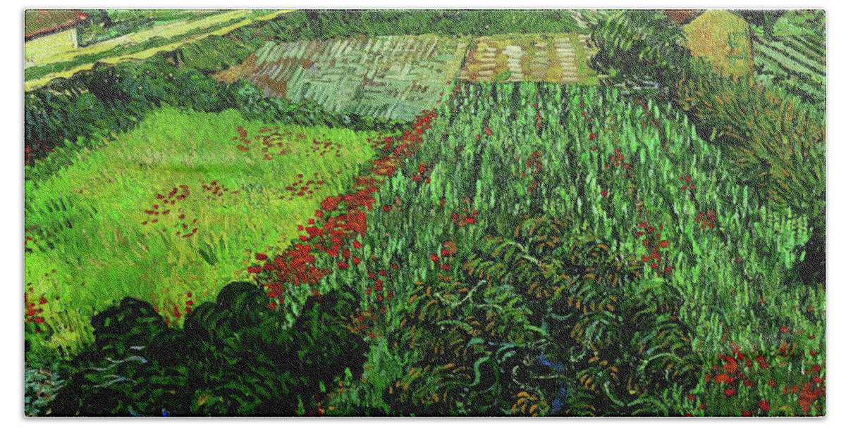 Vincent Van Gogh Bath Towel featuring the painting Field with Poppies #2 by Vincent van Gogh