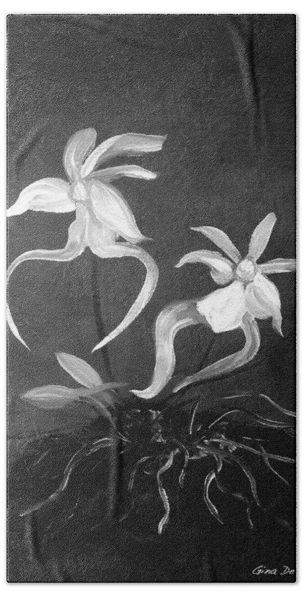 Ghost Hand Towel featuring the painting Ghost Orchids #2 by Gina De Gorna