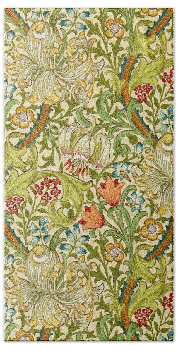 William Morris Hand Towel featuring the painting Golden Lily by William Morris