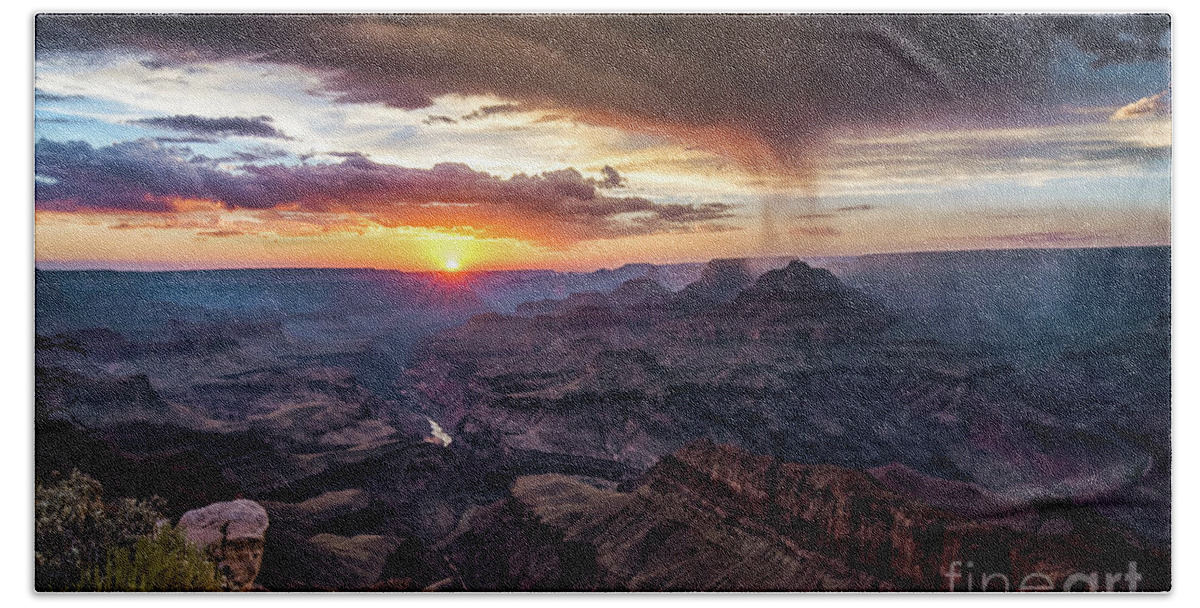 Canyon Bath Towel featuring the photograph Grand Canyon Monsoon Sunset #2 by Alissa Beth Photography