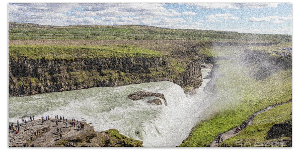 Gullfoss Hand Towel featuring the photograph Gullfoss waterfall in Iceland #2 by Didier Marti