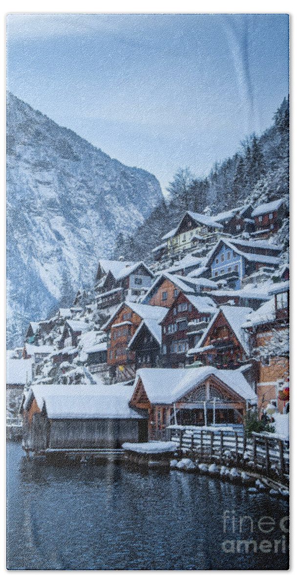 Alpine Bath Towel featuring the photograph Hallstatt Winter Dreams #2 by JR Photography
