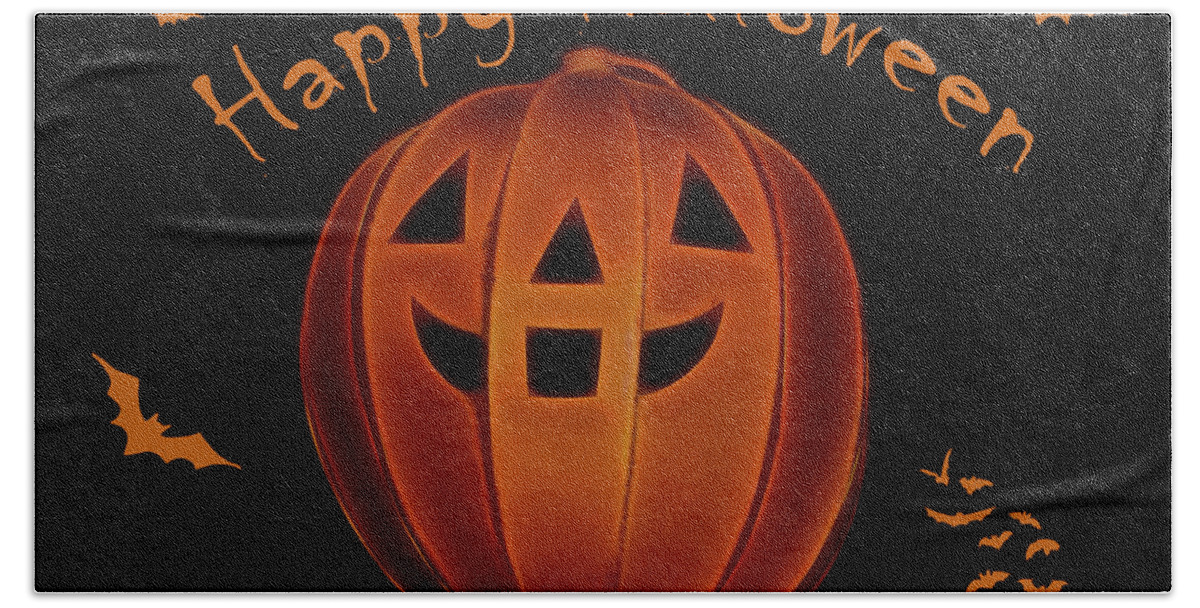 Pumpkin Bath Towel featuring the photograph Happy Halloween #2 by Cathy Kovarik