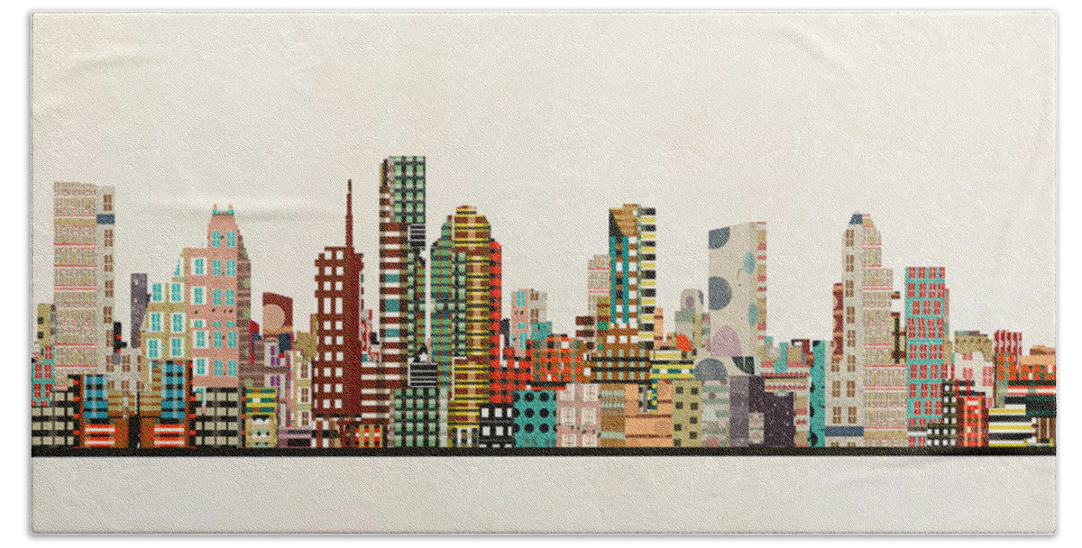 Houston Hand Towel featuring the painting Houston Texas Skyline by Bri Buckley