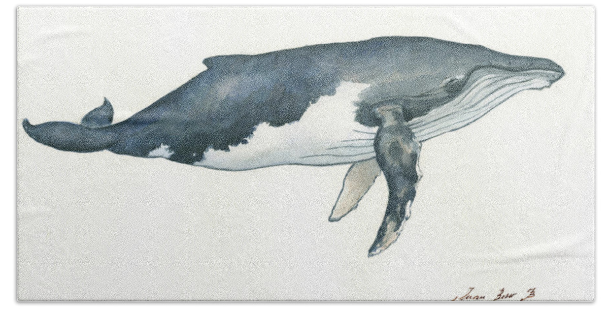 Sperm Whale Hand Towel featuring the painting Humpback whale by Juan Bosco