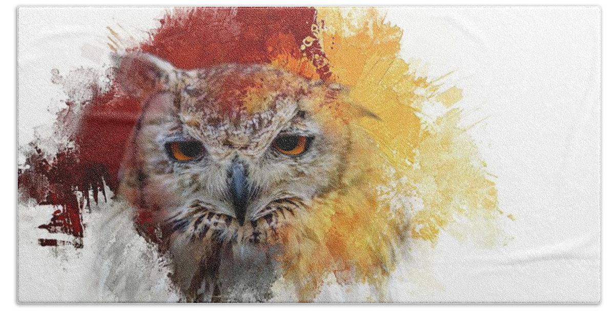 Indian Eagle-owl Hand Towel featuring the photograph Indian Eagle-Owl #2 by Eva Lechner