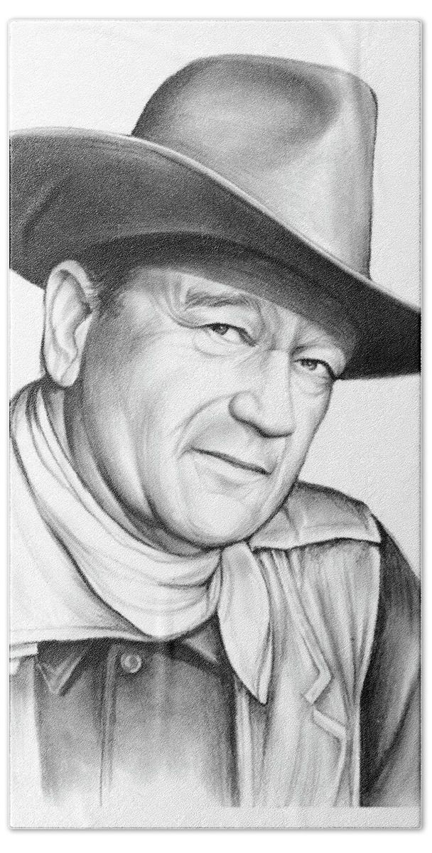 John Wayne Hand Towel featuring the drawing John Wayne by Greg Joens