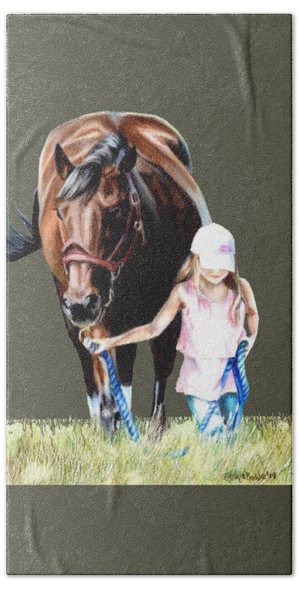 Horse Hand Towel featuring the drawing Just a girl and Her Horse #2 by Shana Rowe Jackson