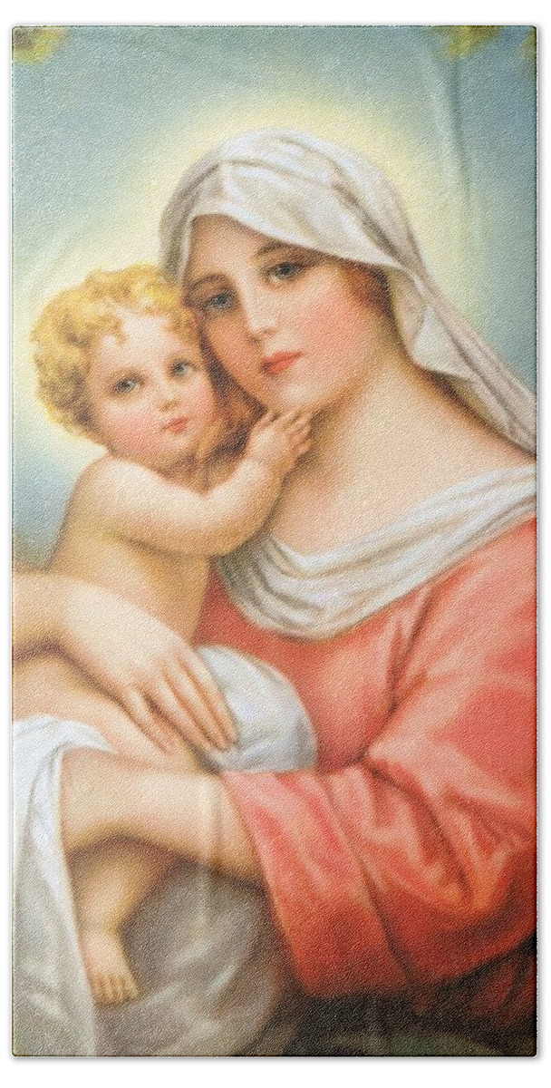 Christmas Bath Towel featuring the painting Mary and Baby Jesus by Artist Unknown