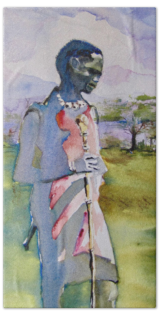 Africa Bath Towel featuring the painting Masaai Boy #2 by Carole Johnson