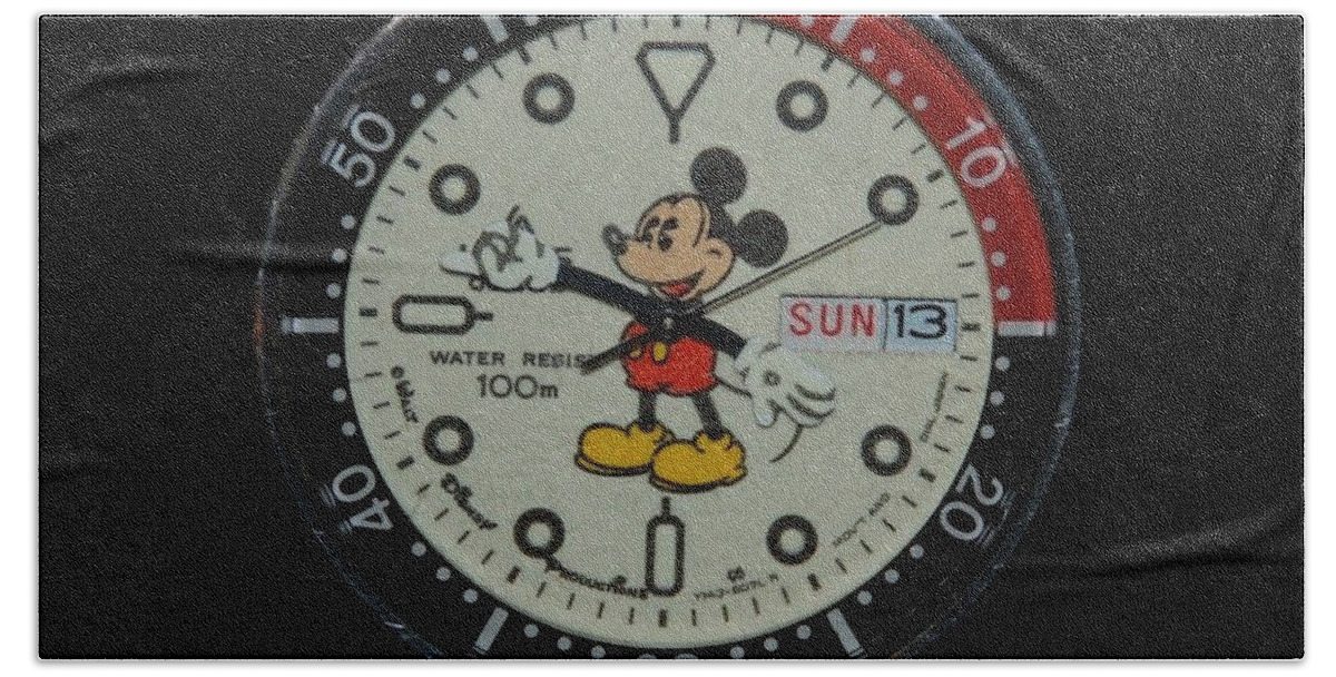 Mickey Mouse Hand Towel featuring the photograph Mickey Mouse Watch Face #2 by Rob Hans