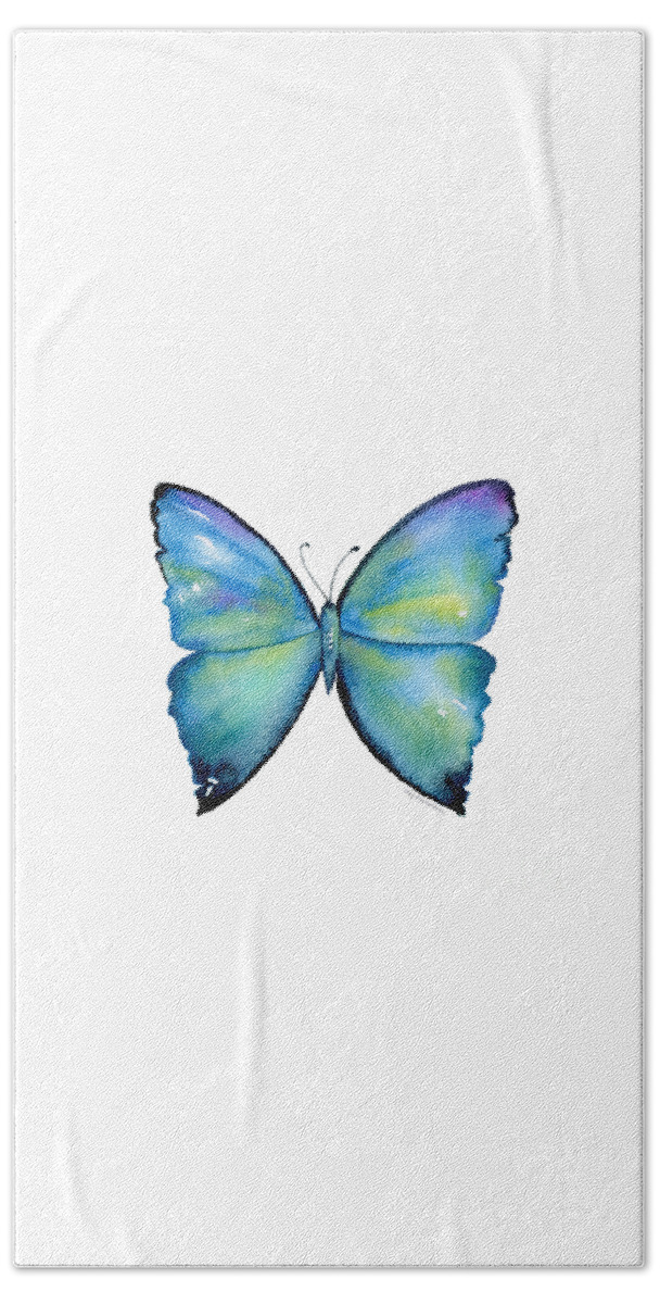 Morpho Aega Butterfly Hand Towel featuring the painting 2 Morpho Aega Butterfly by Amy Kirkpatrick