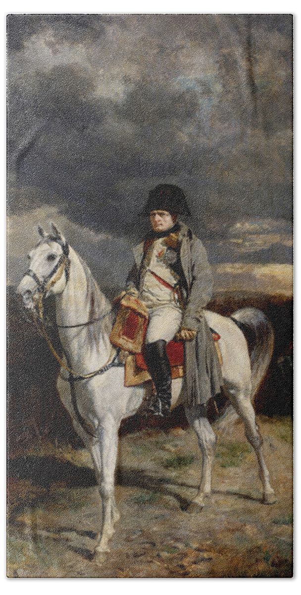 Napoleon Hand Towel featuring the painting Napoleon Bonaparte On Horseback by War Is Hell Store