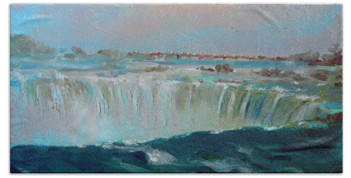 Landscape Hand Towel featuring the painting Niagara falls #2 by Ylli Haruni