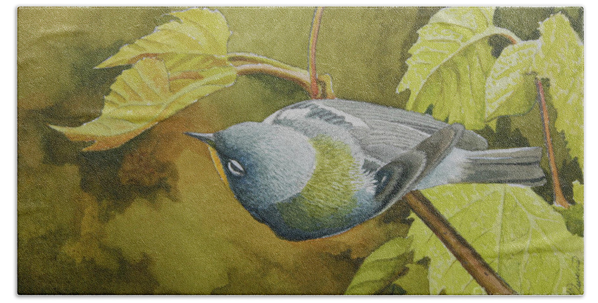 Bird Hand Towel featuring the painting Northern Parula #2 by Charles Owens